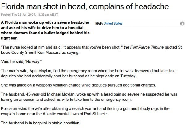 shot in head complains 